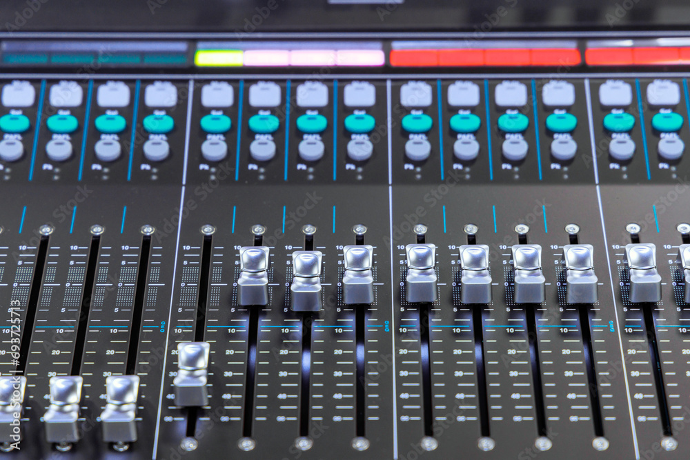 Sound mixer equalizer control panel console for audio system volume Sound mixer equalizer control panel console for audio system volume