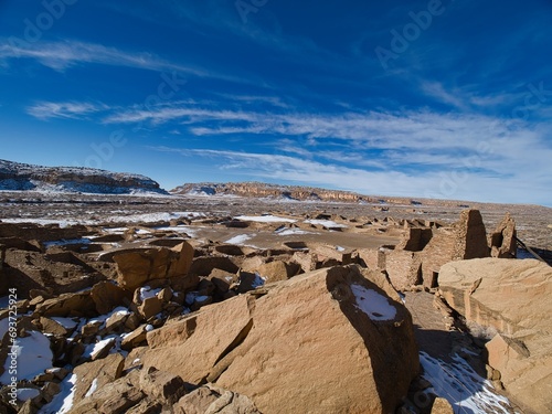 Chaco Canyon National Park - New Mexico, USA. City ruins of Anasazi lost civilization