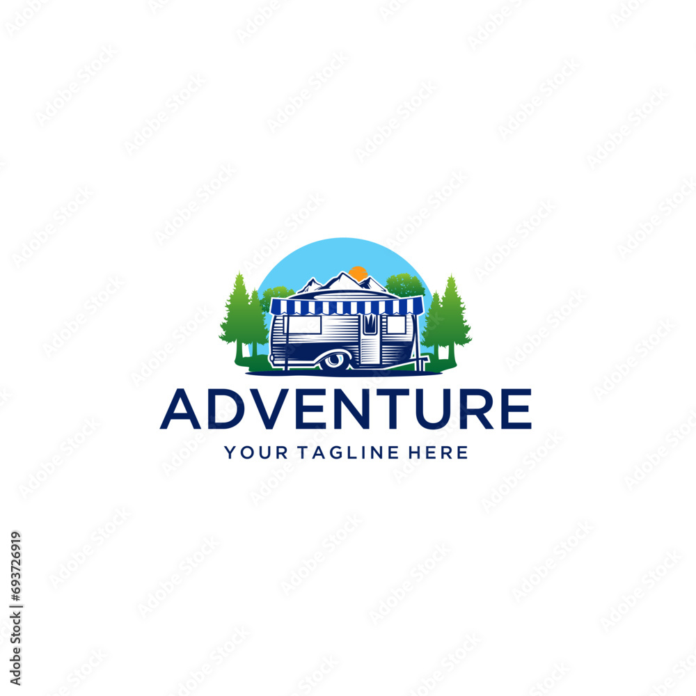 ecreational vehicle or adventure and camper trailer logo template, travel and leisure vector design, Set of Summer camp badges. Vector. Concept for shirt or logo, print, stamp, patch or tee, camping 