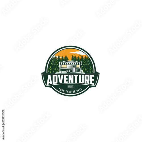 ecreational vehicle or adventure and camper trailer logo template, travel and leisure vector design, Set of Summer camp badges. Vector. Concept for shirt or logo, print, stamp, patch or tee, camping 