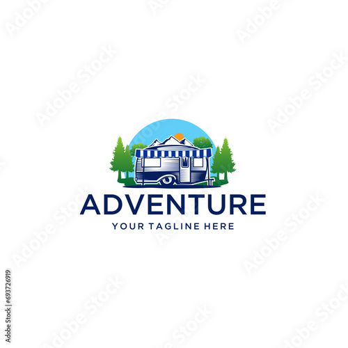 ecreational vehicle or adventure and camper trailer logo template, travel and leisure vector design, Set of Summer camp badges. Vector. Concept for shirt or logo, print, stamp, patch or tee, camping 