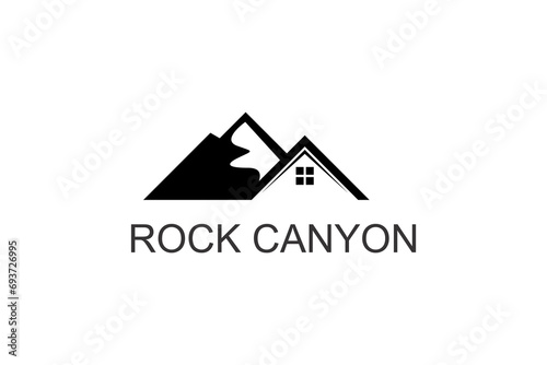 Mountain house logo design property real estate silhouette icon symbol.