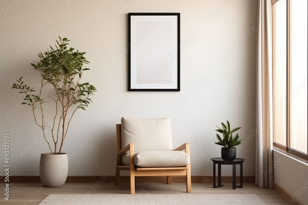 Fototapeta premium Minimalist Poster Frame Mockup Indoor created with Generative AI