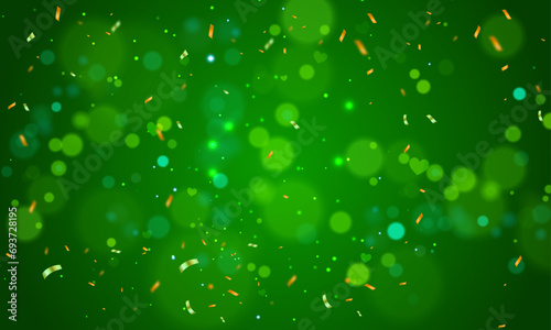 Vector green background with golden confetti