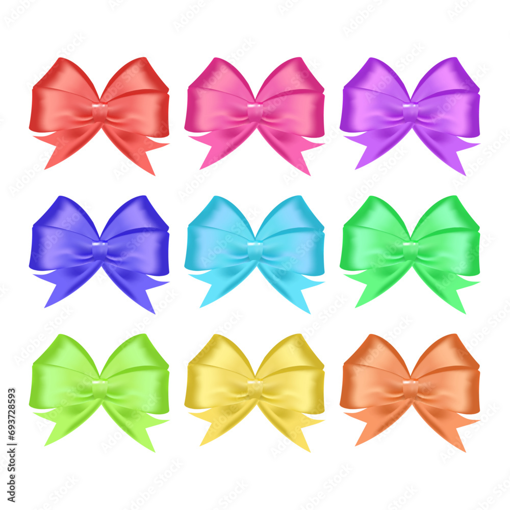 Vector realistic colorful gift bow isolated on white background
