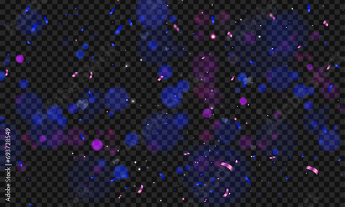 Vector realistic blurred blue lights sparkling on black background vector illustration of abstract christmas garland magic glitter dust fantasy fireflies defocused
