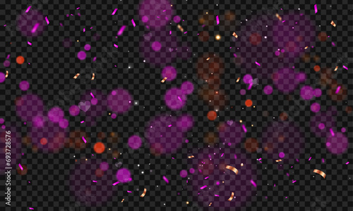 Vector realistic blurred pink lights sparkling on black background vector illustration of abstract christmas garland magic glitter dust fantasy fireflies defocused