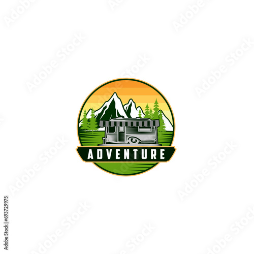 ecreational vehicle or adventure and camper trailer logo template, travel and leisure vector design, Set of Summer camp badges. Vector. Concept for shirt or logo, print, stamp, patch or tee, camping 