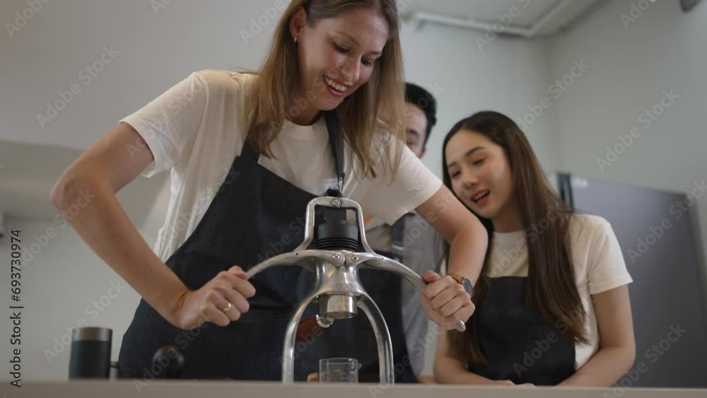 Entrepreneur and team work at coffee café.