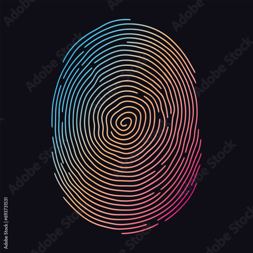 Colourful rainbow thumb fingerprint isolated on black background, fingerprint and background on separate layers. Design for for diversity, unity, against racism, lgbt. photo
