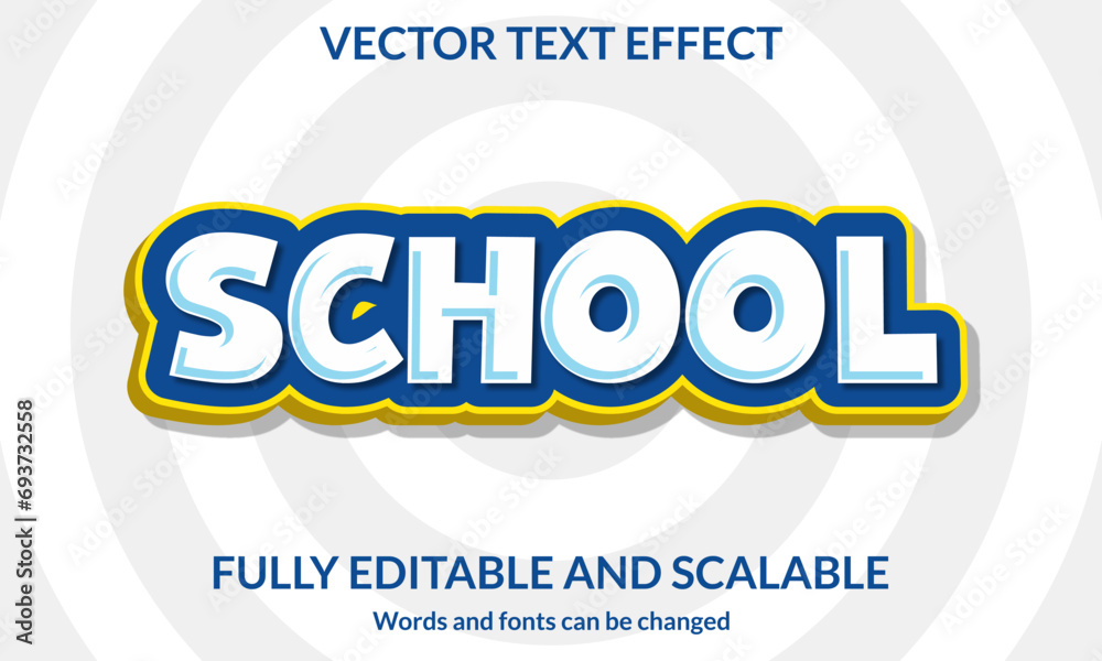School 3D editable text effect typography vector template