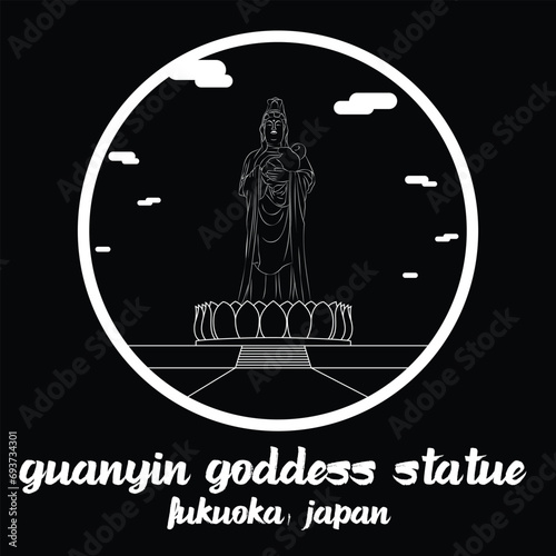 Circle icon line Guanyin Goddess Statue. vector illustration