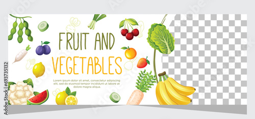 Healthy vegetarian food and fruit banner template design