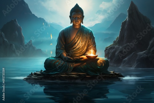 buddha statue in the lotus position © Chawakorn