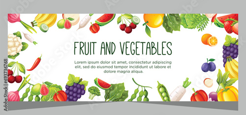 Healthy vegetarian food and fruit banner template design