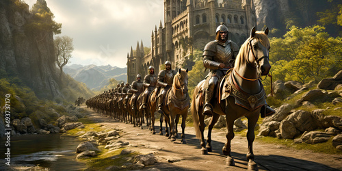 Medieval knights riding to adventure