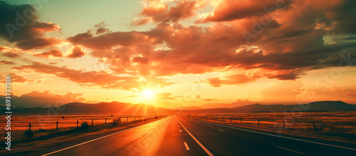 Motorway leading to the sunset