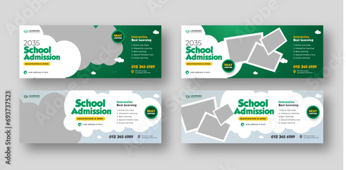 School Admission social media facebook cover set, Education web banner template bundle