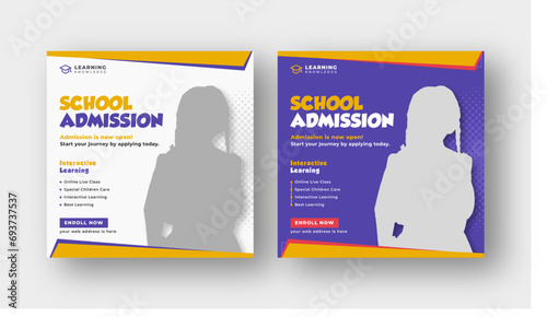 school admission social media post, back to school, education web banner template
