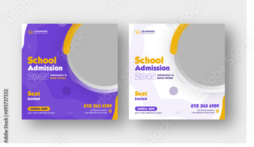 school admission social media post, back to school, education web banner template