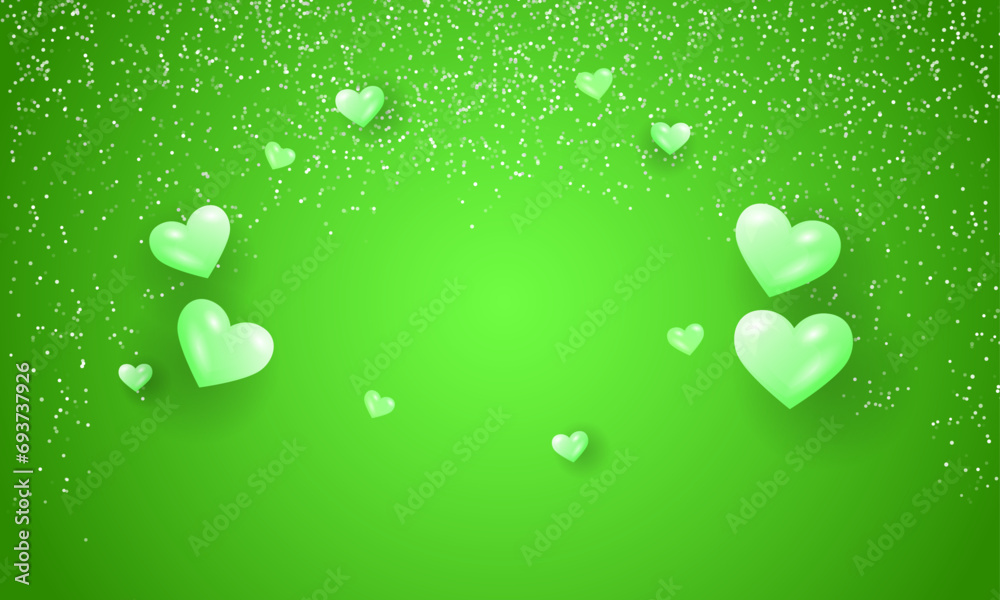 Vector beautiful green love background with hearts and silver glitter Vector beautiful green love background with hearts and silver glitter