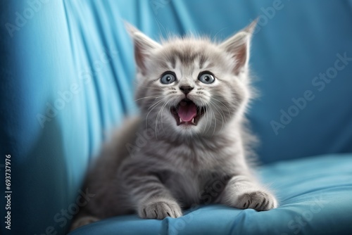 kitten on a blue background © Chawakorn
