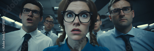 Worried office workers with a concerned look on their face - banner - landscape Verizon - stylish 
