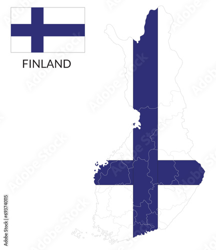 Finland map. Map of Finland with Finland flag