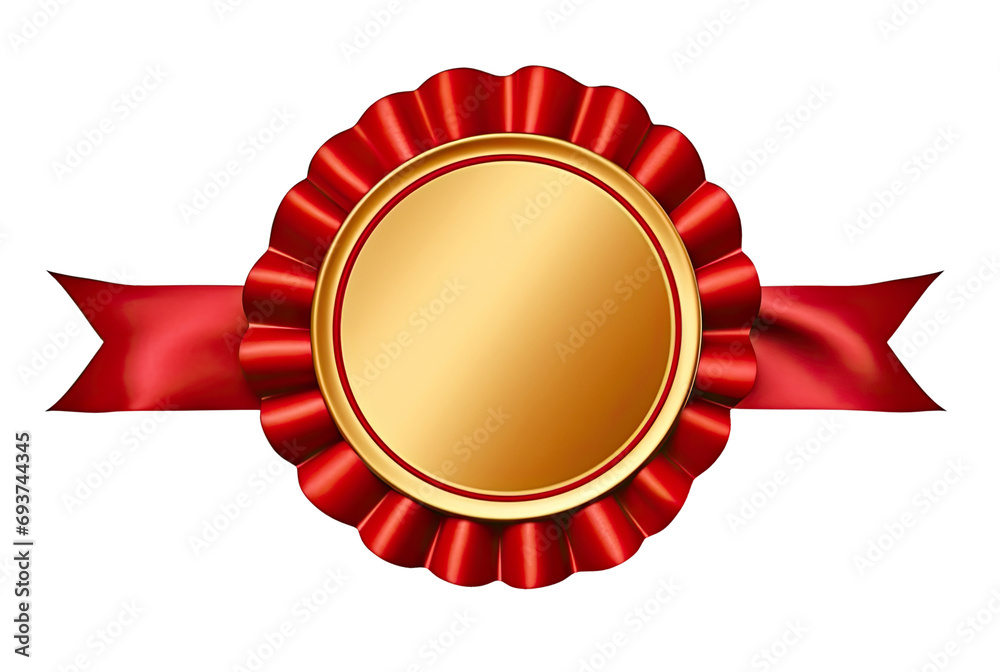 Golden label with red ribbon isolated on transparent background Golden label with red ribbon isolated on transparent background