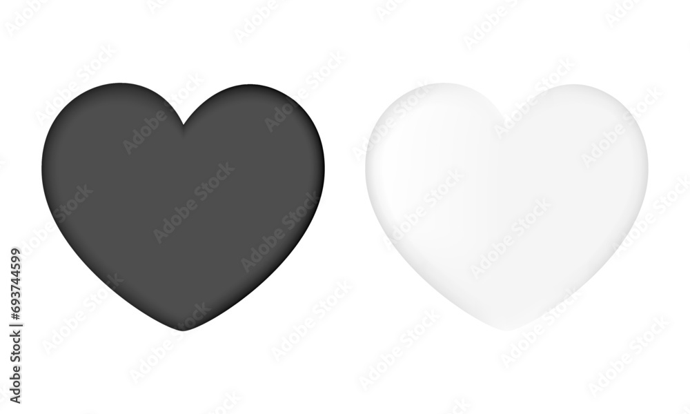 Vector realistic white and black 3d heart on white