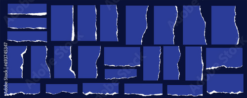 Collection of vector illustration torn sheet paper. Blue torn paper