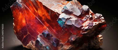 showcases a stunning crystal formation with a mix of red and blue colors