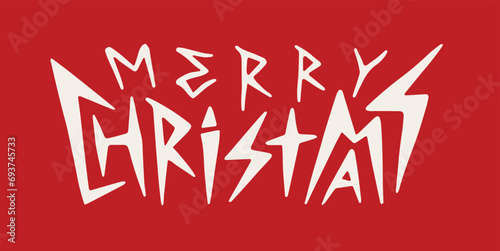 Merry Christmas lettering in rock metal style. Party celebration card. Vector illustration. photo