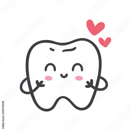 hand drawn cartoon of a happy tooth. healthy teeth concept