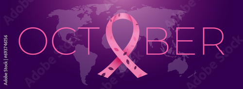 October month, reast cancer awareness month campaign banner with pink ribbon