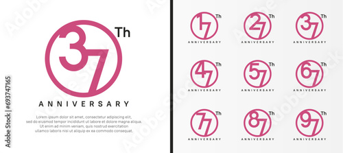 set of anniversary logo purple color number in circle and black text on white background for celebration