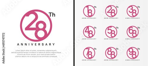 set of anniversary logo purple color number in circle and black text on white background for celebration photo
