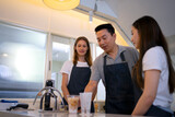 Entrepreneur and team work at coffee café.
