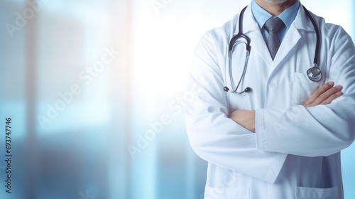 Medical Authority: Confident Male Doctor in White Coat with Arms Folded 
