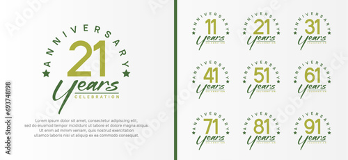 set of anniversary logo flat green color number and dark green text on white background for celebration