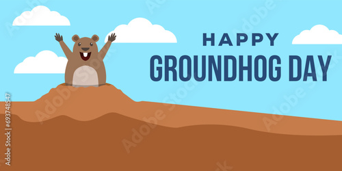 happy groundhog day horizontal banner illustration