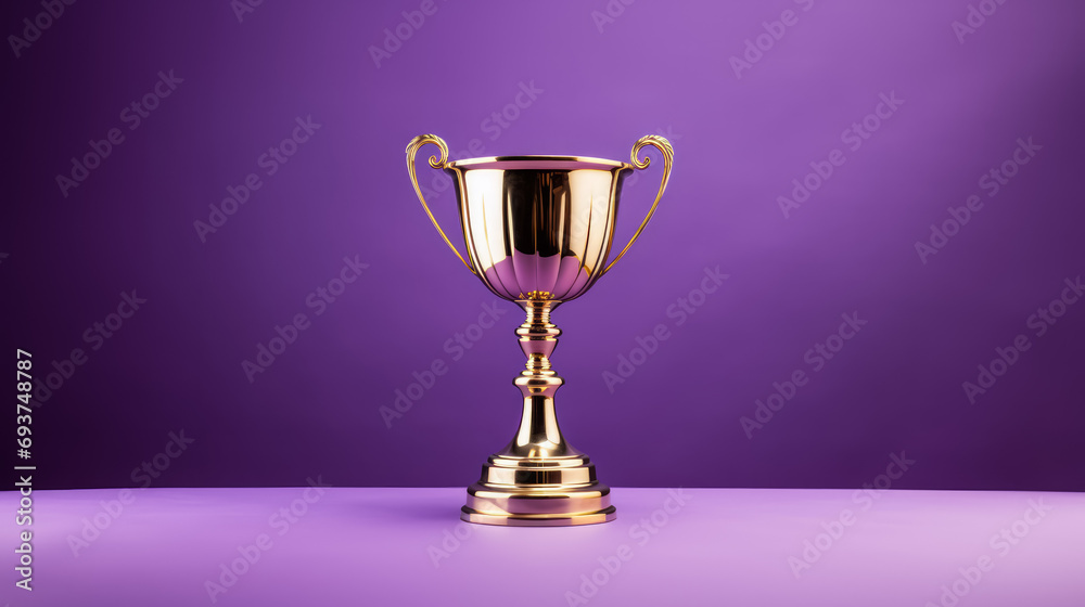 Trophy cup on purple background, victory and success concept. Vibrant graphic style. Generative AI Trophy cup on purple background, victory and success concept. Vibrant graphic style. Generative AI