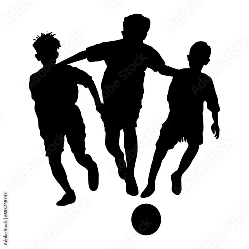 silhouettes of children playing soccer