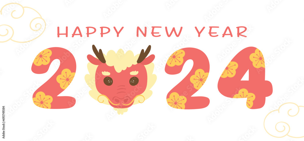 Festive Chinese Dragon face Cartoon Illustration for New Year 2024 Celebration