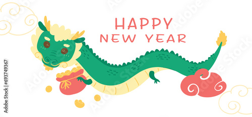 Cute Chinese New Year Dragon Cartoon Illustration banner Celebration