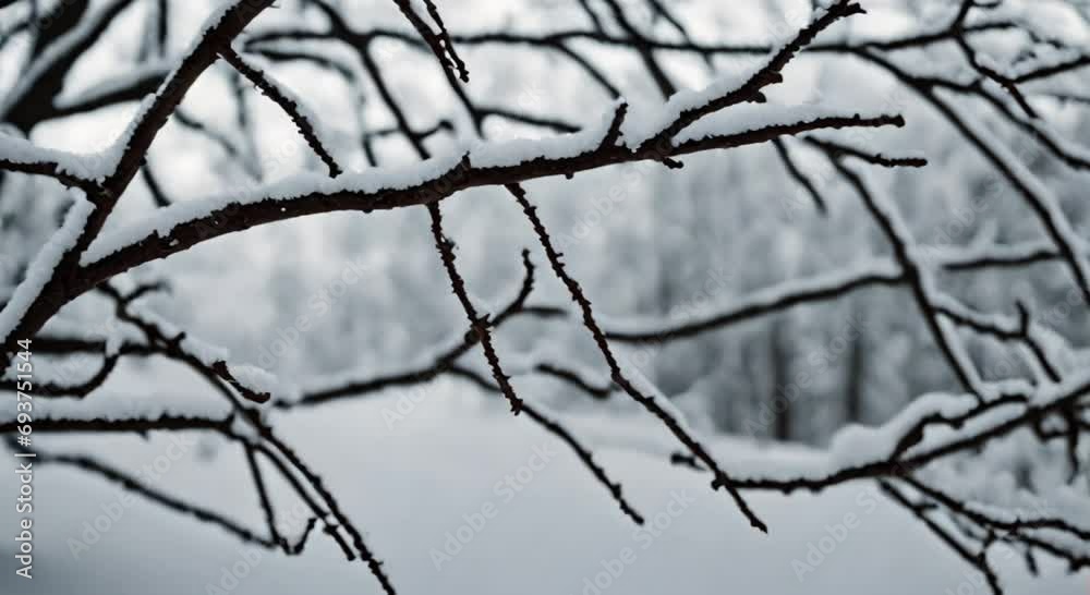Tree branches covered with snow in winter video footage 2k 60fps Tree branches covered with snow in winter video footage 2k 60fps
