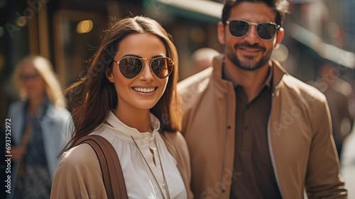 Arabs in kandura strolling in a business area. Wearing dish dashas, Arab businesspeople stroll around the downtown streets. Middle Eastern woman with an Arabian grin strolling and conversing.