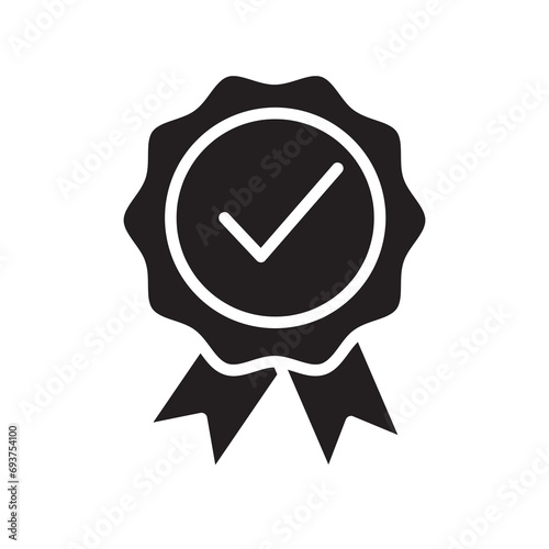 approved or certified badge correct mark, simple black trendy style illustration on white background..eps photo