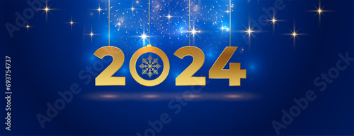 2024 new year snowflake banner with text space and light effect