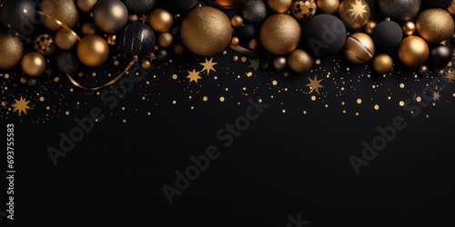 A gold festive background with party decorations on a dark background